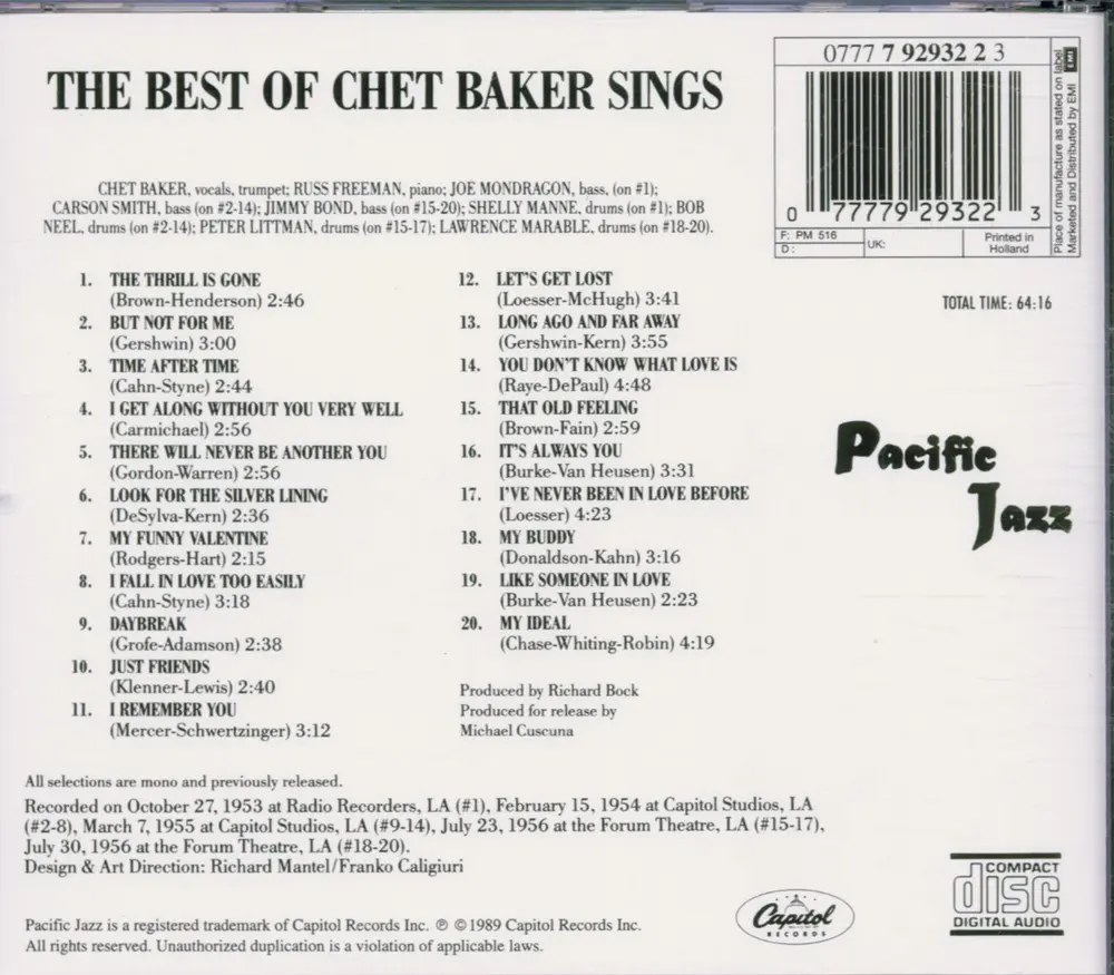 The Best Of Chet Baker Sings (Cinram) (Richmond) (Mono CD)
