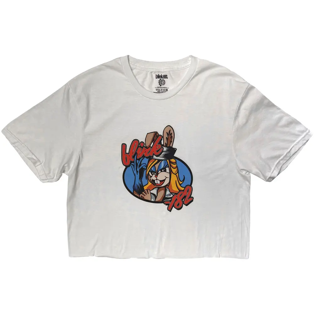 Ladies Crop Top: Cartoon Bunny (White)