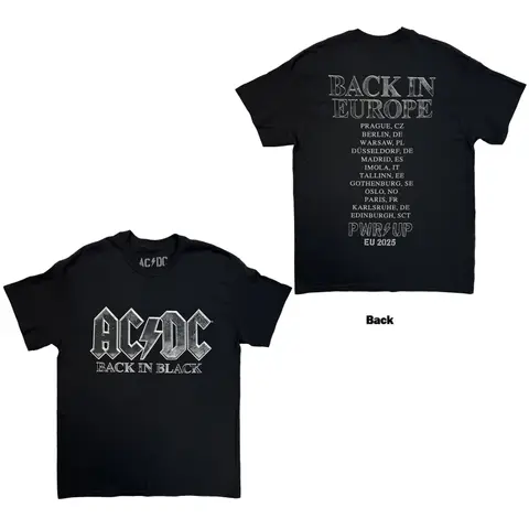 Unisex T-Shirt: Back In Black EU Tour '25 (Black) (Back Print & Ex-Tour)
