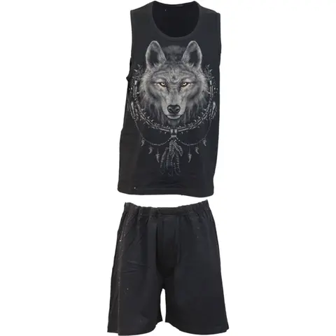 Spiral – Pyžamo Wolf Chi (Čierna, 4 Piece Gothic Pyjama Set), Unisex, Čierna