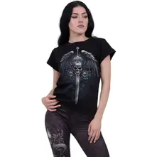Ladies Boatneck Bat Sleeve Top: Angel Sword (Black) thumbnail