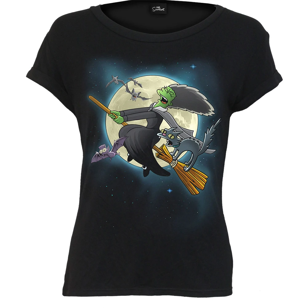 Ladies Boatneck Cap Sleeve T-Shirt: Marge Witch (Black)