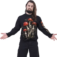 Unisex Long Sleeve T-Shirt: Shrooms (Black) (Back & Sleeve Print) thumbnail