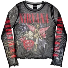 Croptop Ladies Long Sleeve Mesh Crop Top: In Utero Vintage Collage (Black)