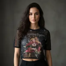 Ladies Long Sleeve Mesh Crop Top: Mellon Collie (Navy) thumbnail