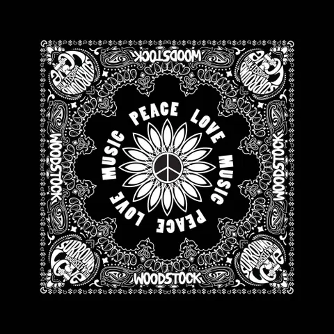 Woodstock – Šatka Peace, Love & Music (Čierna), Unisex, Čierna