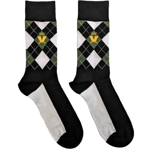 Unisex Ankle Socks: Crown & M Green Diamond (Black) (UK Size 7 - 11)