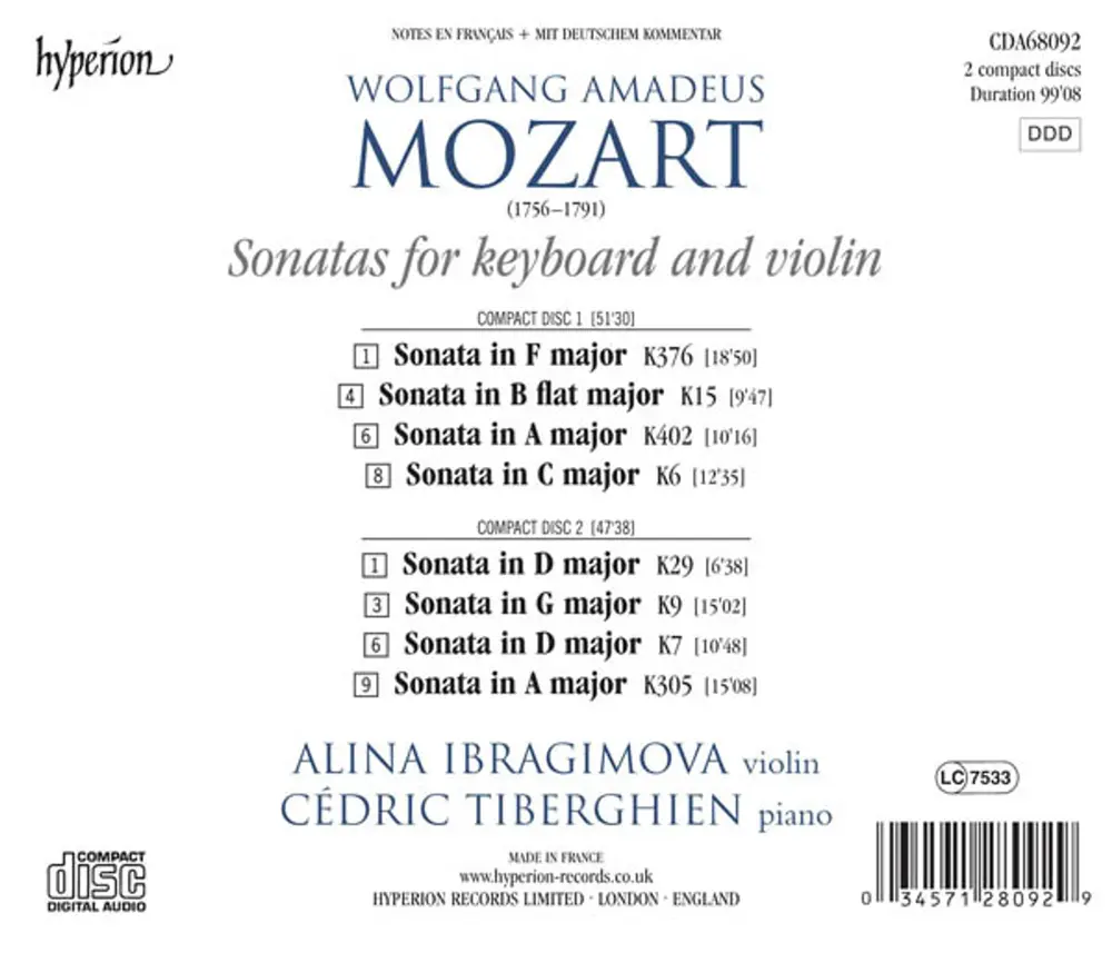 Alina Ibragimova – MOZART: VIOLIN SONATAS NOS. 22, 24, 29 (K. 305, 37 (CD)