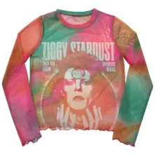 Ladies Long Sleeve Mesh Crop Top: Ziggy v2 (Orange)
