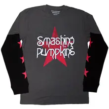 Unisex 2 In 1 Layered Long Sleeve T-Shirt: Star Logo (Charcoal Grey & Black) (Sleeve Print)