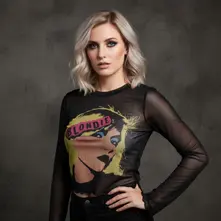 Ladies Long Sleeve Mesh Crop Top: Punk Poster (Black) thumbnail