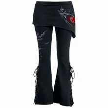 Legíny Ladies Boot Cut Leggings with Micro Skirt: Bat's Heart (Black) (Back Print)