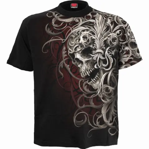 Unisex T-Shirt: Skull Shoulder Wrap (Black) (All Over Print)