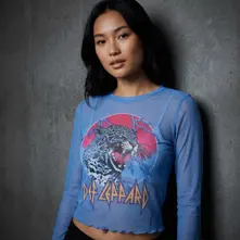 Ladies Long Sleeve Mesh Crop Top: Lightning Leopard (Blue) thumbnail