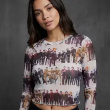 Ladies Long Sleeve Mesh Crop Top: Anthology Colours Repeat (White) (All Round) thumbnail