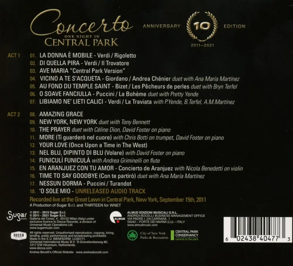 Concerto: One Night In Central Park (10th Anniversary)
