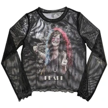 Croptop Ladies Long Sleeve Mesh Crop Top: Pearl Garden (Black)