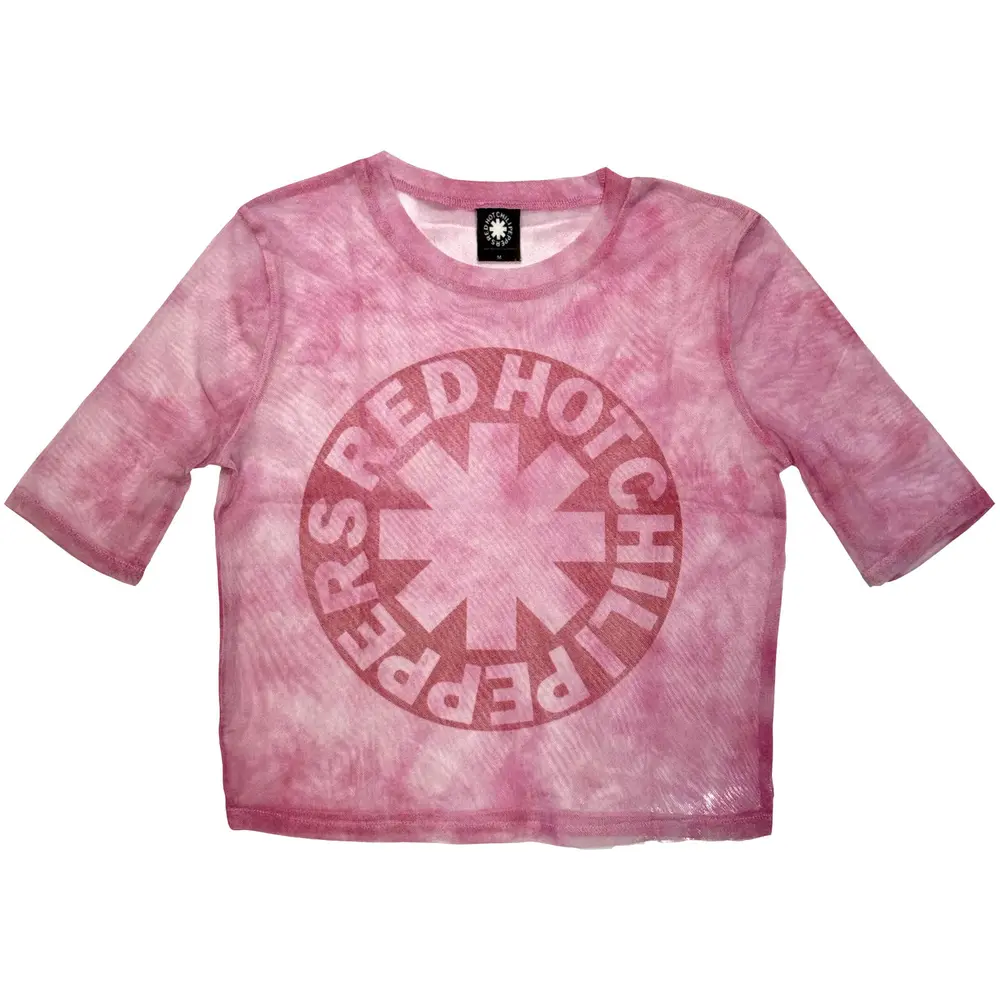 Ladies Mesh Crop Top: Asterisk Circle (Pink)