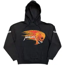Unisex Pullover Hoodie: Worn Pushead Flaming Skull (Charcoal Grey) (Back Print) thumbnail