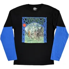 Unisex 2 In 1 Layered Long Sleeve T-Shirt: CCR Album (Black & Blue) (Back & Sleeve Print) thumbnail
