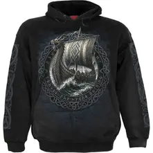 Unisex Pullover Hoodie: Viking Norseman (Black) (Back & Sleeve Print) thumbnail