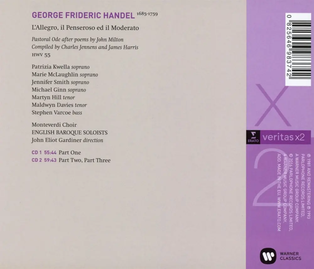 KWELLA / MCLAUGHLIN / VARCOE / MONTEVERDI CHOIR / ENGLISH BAROQUE SOLOISTS / JOHN ELIOT GARDINER - HANDEL: L'ALLEGRO, IL PENSEROSO ED IL MODERATO