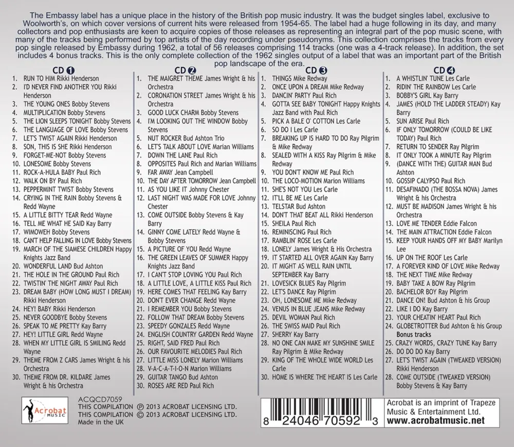 1962 EMBASSY BRITISH HIT PARADE