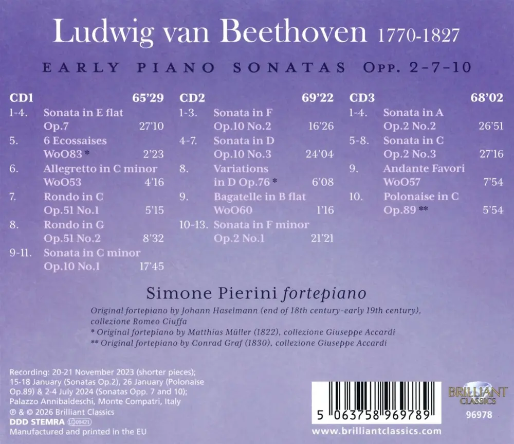 BEETHOVEN: EARLY PIANO SONATAS OPP. 2 - 7 - 10