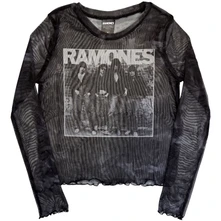 Croptop Ladies Long Sleeve Mesh Crop Top: 1st Album (Black)