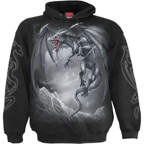 Unisex Pullover Hoodie: Dragon's Cry (Black) (Back & Sleeve Print)