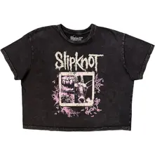 Ladies Stone Wash Crop Top: Butterfly Goatee (Charcoal Grey) (Back Print) thumbnail