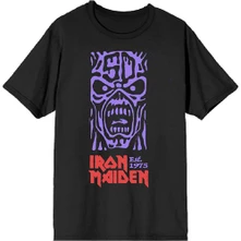 Iron Maiden, Tričko Est. 1975 Stamp Logo Purple, Unisex, Čierna