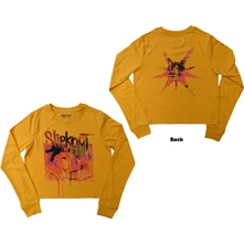 Croptop Ladies Long Sleeve Crop Top: The End, So Far Barcode (Yellow) (Back Print)