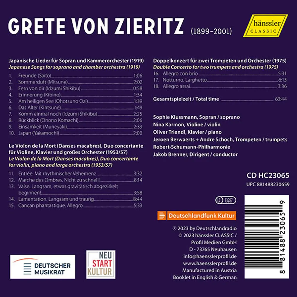GRETE VON ZIERITZ: JAPANESE SONGS, LE VIOLON DE LA MORT & TRUMPET DOUBLE CONCERTO