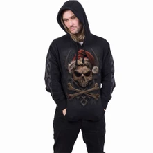 Unisex Pullover Hoodie: Rock Santa (Black) (Back & Sleeve Print) thumbnail