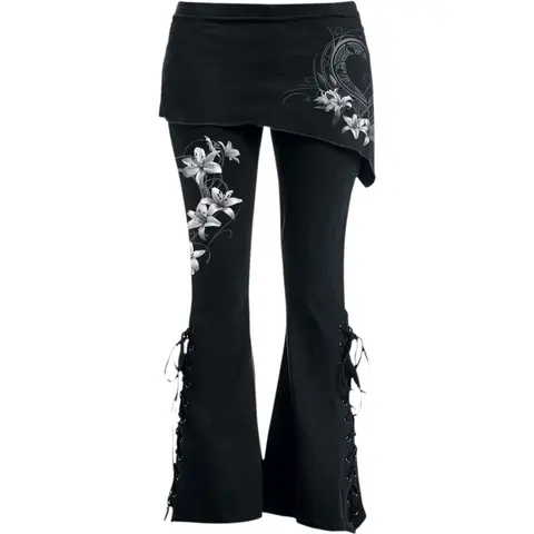 Ladies Boot Cut Leggings with Micro Skirt: Pure Of Heart (Black) (Back Print)