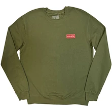 Oasis, Crewneck Unisex Sweatshirt: Red Decca Logo (Khaki Green) (Ex-Tour), Unisex, Zelená