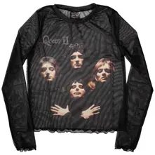Ladies Long Sleeve Mesh Crop Top: Bo Rhap Classic (Black)