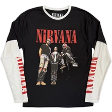 Tričko s dlhým rukávom Unisex 2 In 1 Layered Long Sleeve T-Shirt: In Utero Band Photo (Black & White) (Sleeve Print)