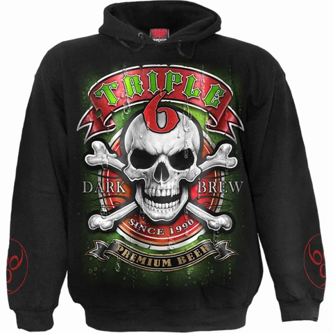 Unisex Pullover Hoodie: Triple 6 (Black) (Back & Sleeve Print)