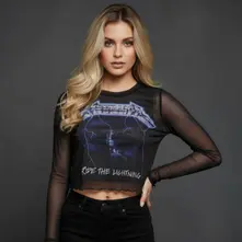 Ladies Mesh Crop Top: Logo (Black) thumbnail