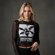 Ladies Long Sleeve Mesh Crop Top: Hybrid Theory (Black) thumbnail