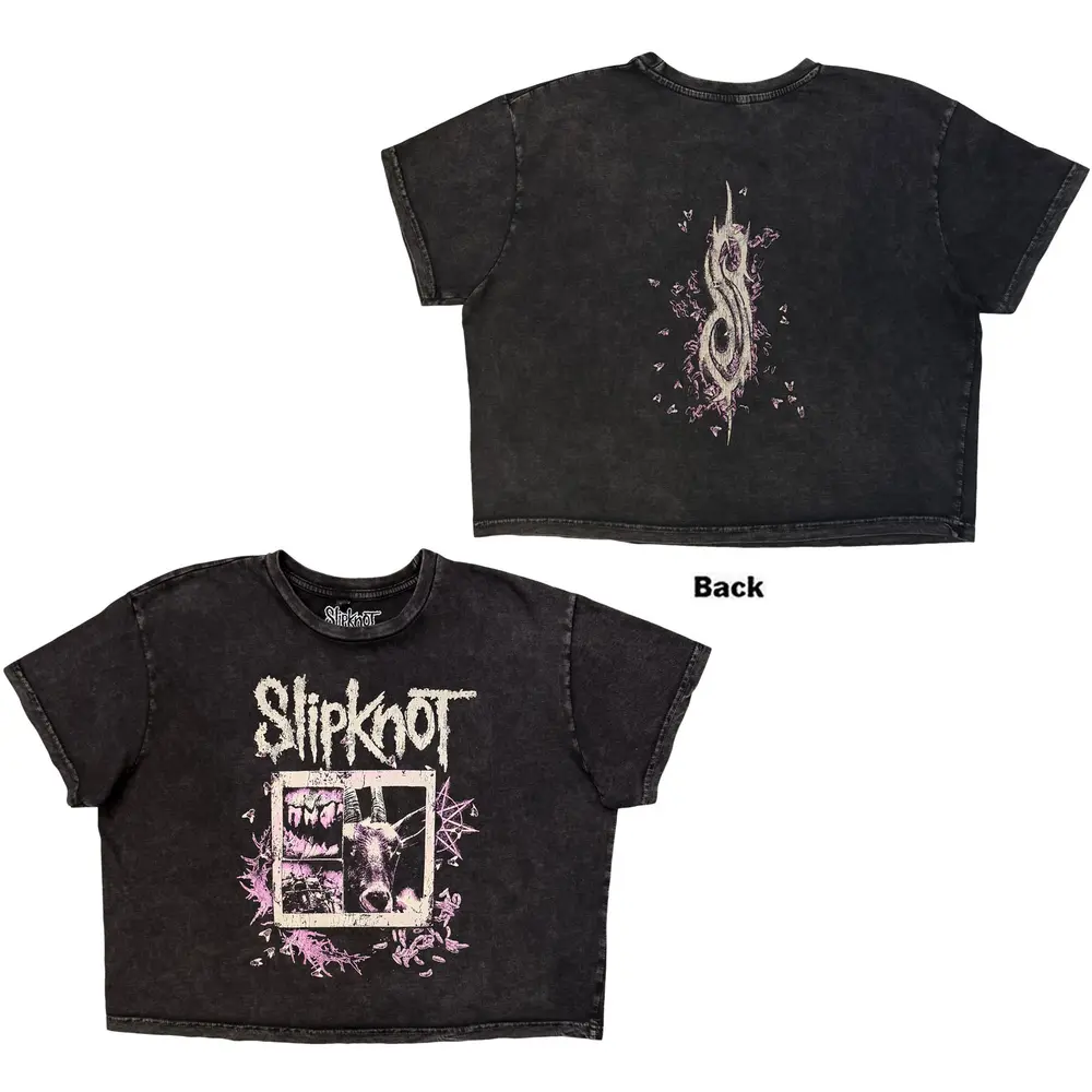 Ladies Stone Wash Crop Top: Butterfly Goatee (Charcoal Grey) (Back Print)