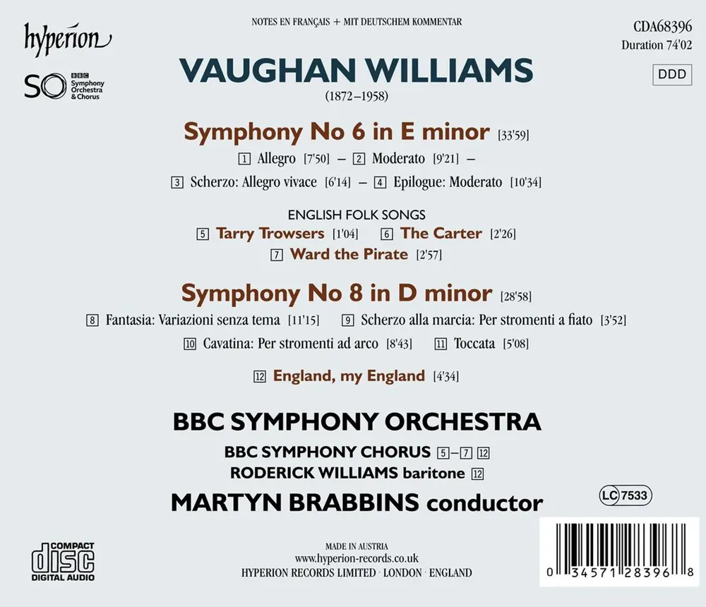 Martyn Brabbins – VAUGHAN WILLIAMS: SYMPHONIES NOS 6 & 8 (CD)