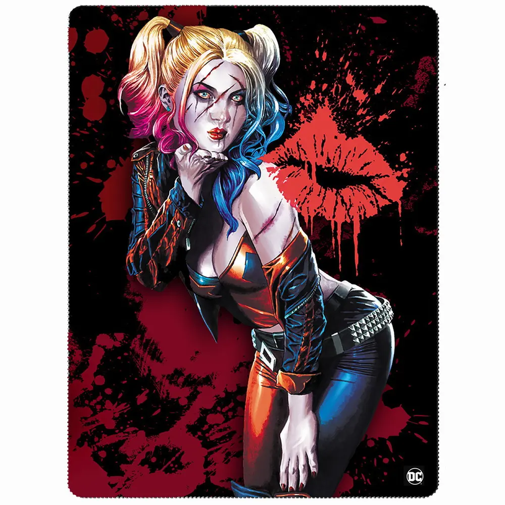 Fleece Blanket: Harley Quinn Kiss (Black) (Double Sided) (Double)