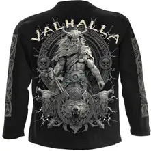 Unisex Long Sleeve T-Shirt: Valhalla (Black) (Back & Sleeve Print) thumbnail