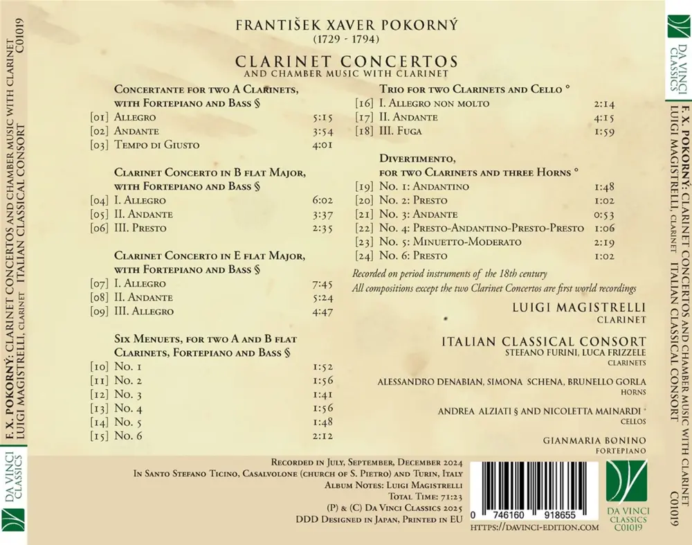 Luigi Magistrelli – F.X. POKORNI: CLARINET CONCERTOS AND CHAMBER MUSIC WITH CLARINET (CD)
