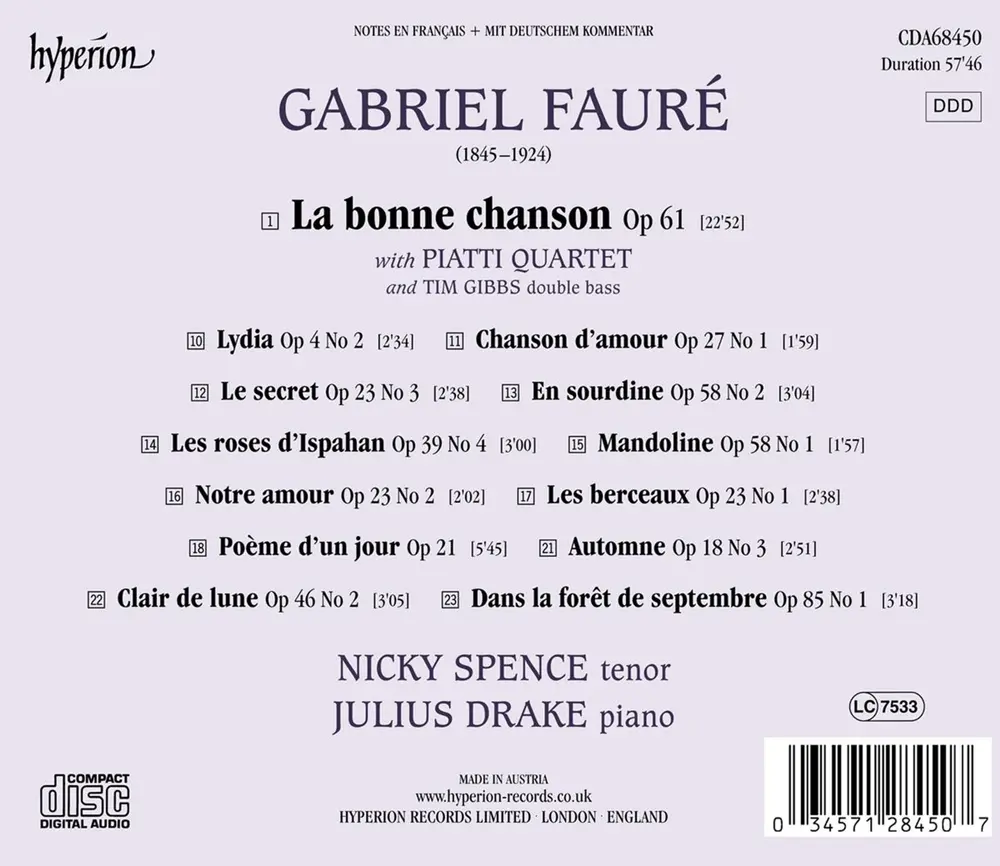 Nicky Spence – FAURE: LA BONNE CHANSON & OTHER SONGS (CD)