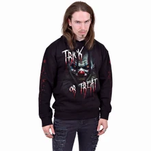 Unisex Pullover Hoodie: Trick Or Treat (Black) (Back & Sleeve Print) thumbnail
