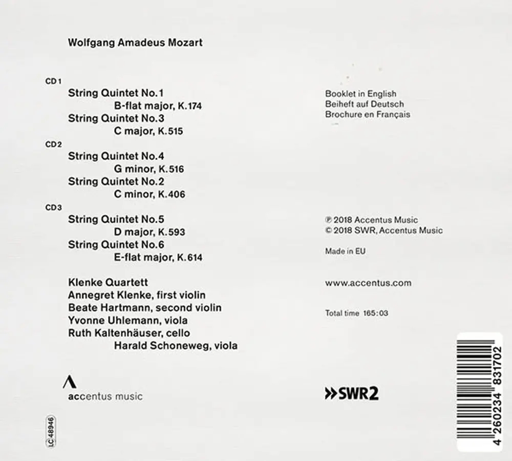 Wolfgang Amadeus Mozart – COMPLETE STRING QUINTETS (CD)